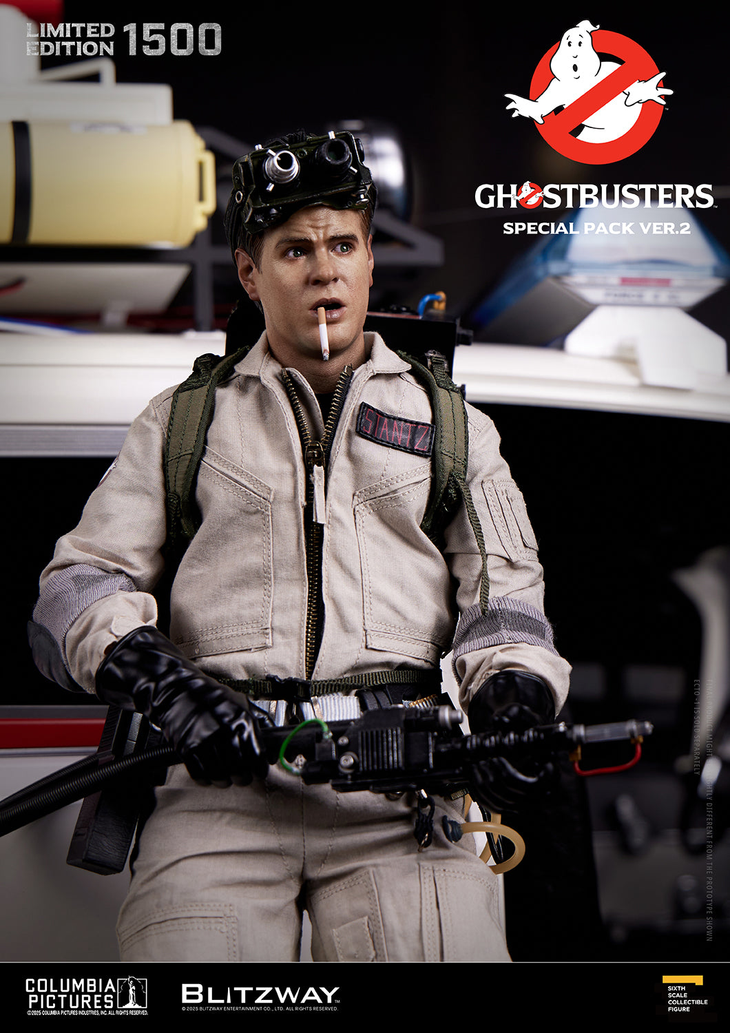 Blitzway Ghostbusters Special Pack Ver.2 1/6 scale action figure of Ray Stantz, wearing Ecto Goggles and holding a Neutrona Wand with cigarette accessory. Highly detailed likeness and iconic pose. Limited edition of 1500.