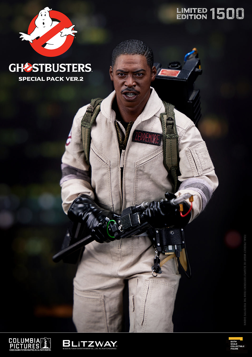 Blitzway Ghostbusters Special Pack Ver.2 1/6 scale action figure of Winston Zeddemore holding a Neutrona Wand with Proton Pack on his back. Limited edition of 1500.