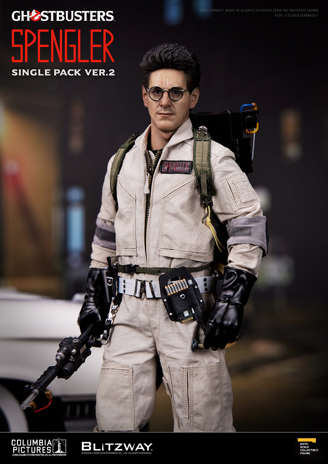 Ghostbusters Ver.2 Spengler 1/6 scale Action Figure by Blitzway, featuring movie-accurate uniform, proton pack, and neutral battle-ready stance with proton gun in hand