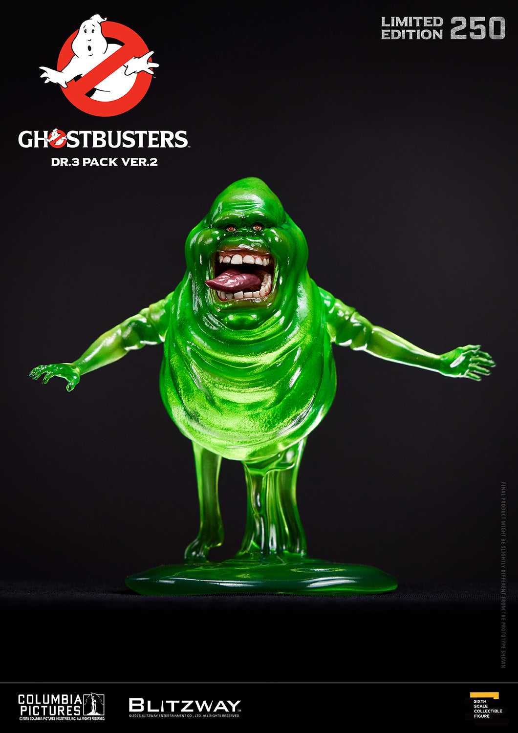 Blitzway Ghostbusters Dr.3 Pack Ver.2 1/6 scale action figure of Slimer in translucent green finish with open mouth and tongue out — limited edition 250 release