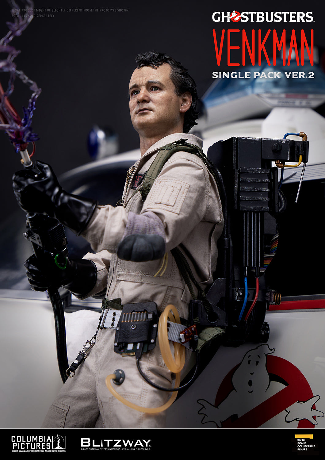Blitzway Ghostbusters Peter Venkman Single Pack Ver.2 1/6 scale action figure featuring movie-accurate details, proton pack, and dynamic pose