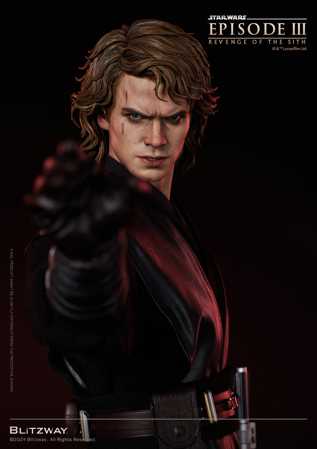 Blitzway 1/4 scale Anakin Skywalker statue from Star Wars: Episode III – Revenge of the Sith, featuring a dramatic close-up of Anakin performing a Force choke with intense expression