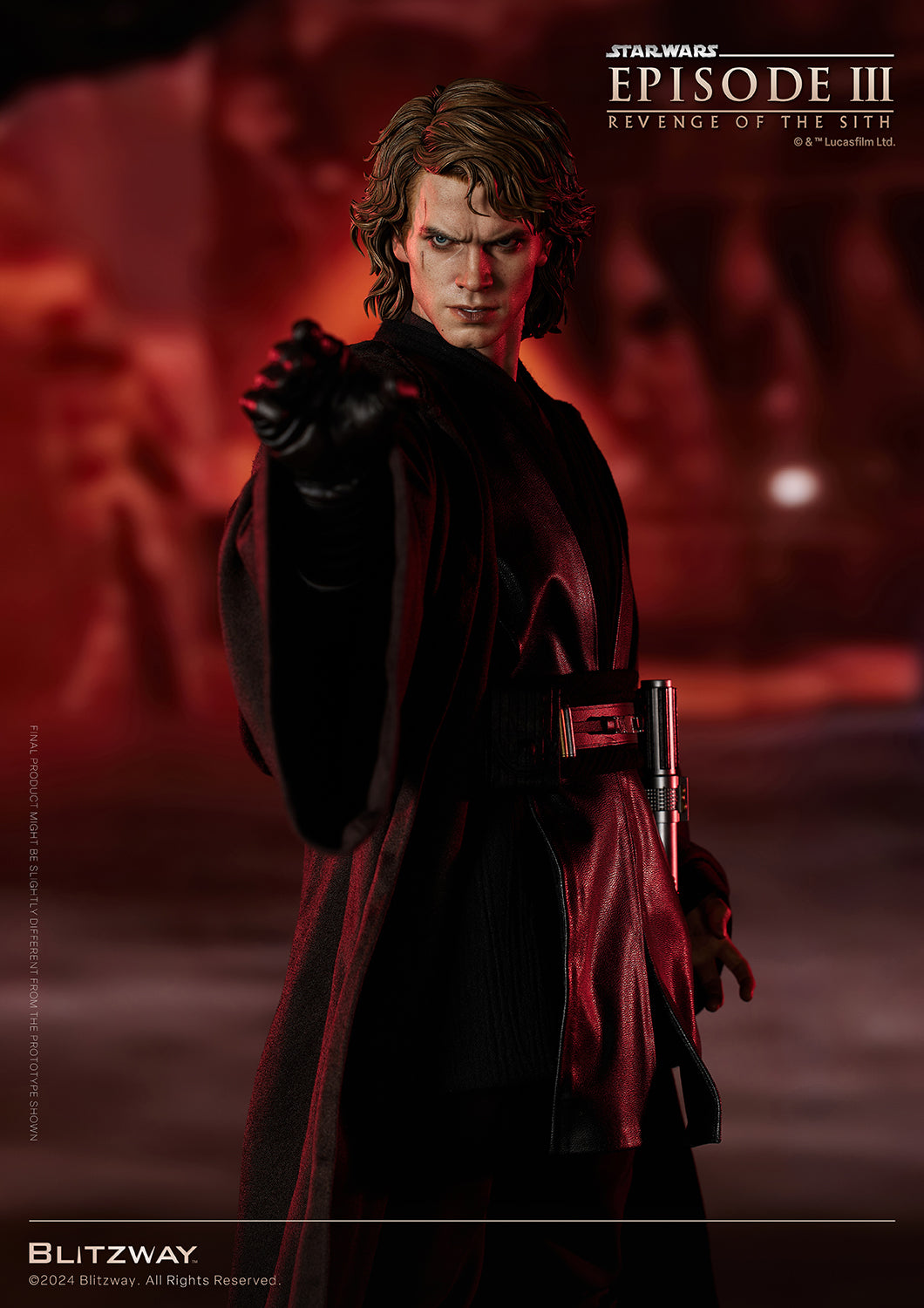 Close-up of Anakin Skywalker using the Force with an intense expression, from Blitzway's 1/4 scale Star Wars: Episode III statue