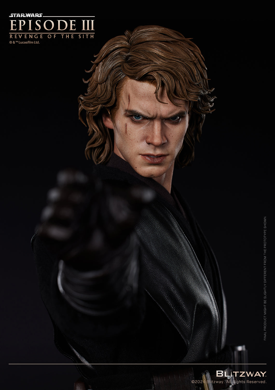 Blitzway Anakin Skywalker 1/4 Scale Action Statue from Star Wars Episode III in a close-up Force pose with detailed sculpt and costume