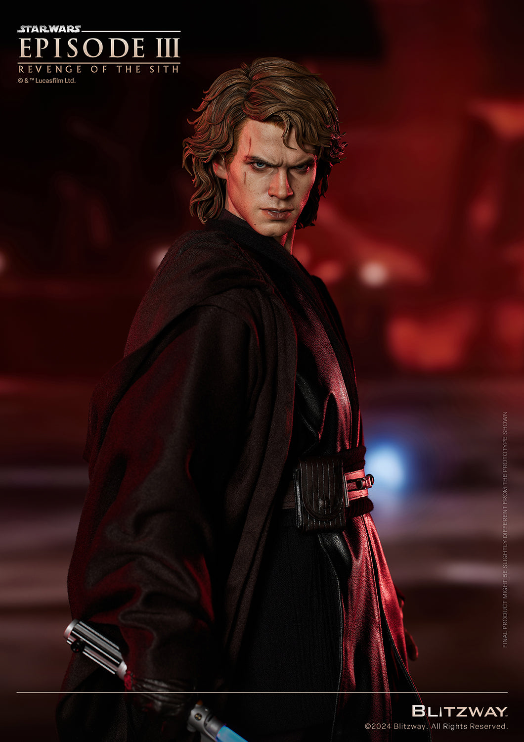 Blitzway Star Wars Anakin Skywalker 1/4 Scale Statue (Standard Version) featuring a fierce rage expression with Sith robes and lightsaber, against a dark background – from Episode III: Revenge of the Sith.