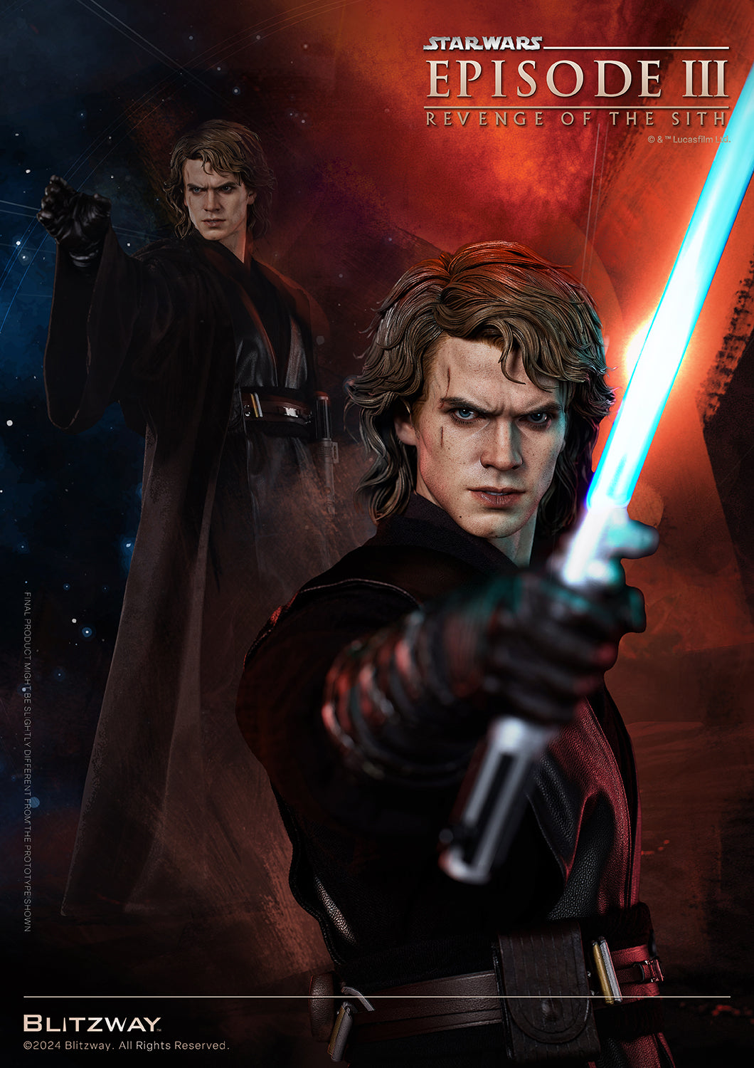 Anakin Skywalker Standard Version Action Statue by Blitzway, inspired by Star Wars: Episode III – Revenge of the Sith, with vivid dark side expression and lightsaber pose.