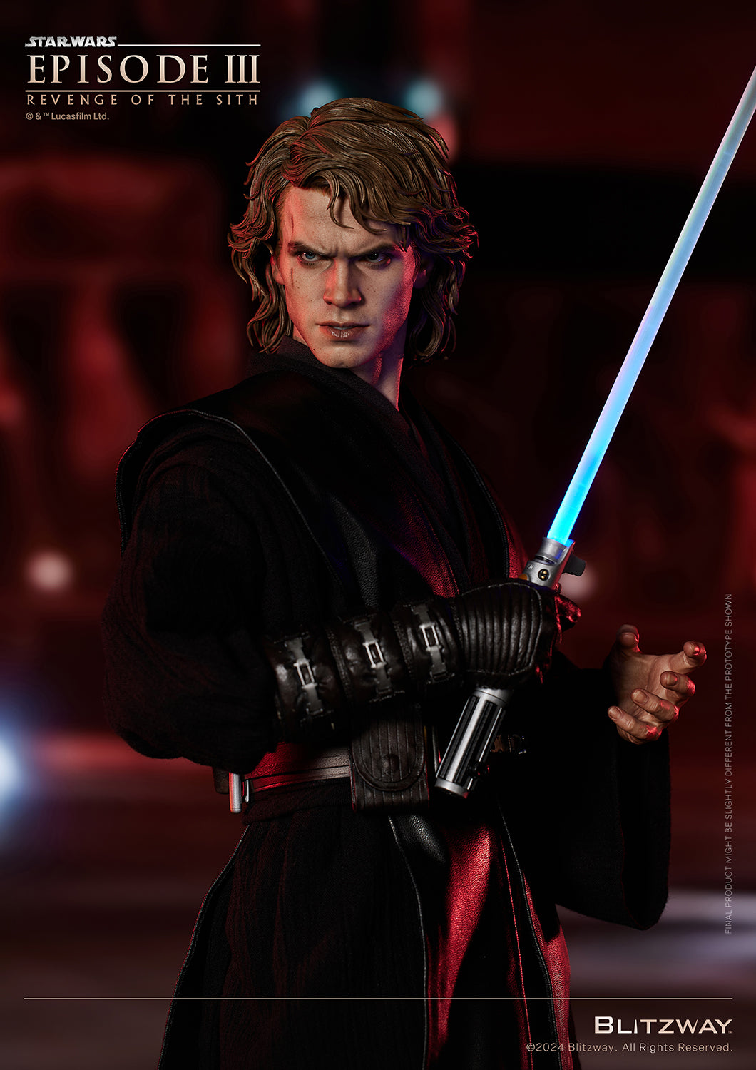 Close-up of Blitzway's 1/4 scale Anakin Skywalker Standard Version action statue holding a lightsaber from Star Wars: Episode III – Revenge of the Sith.