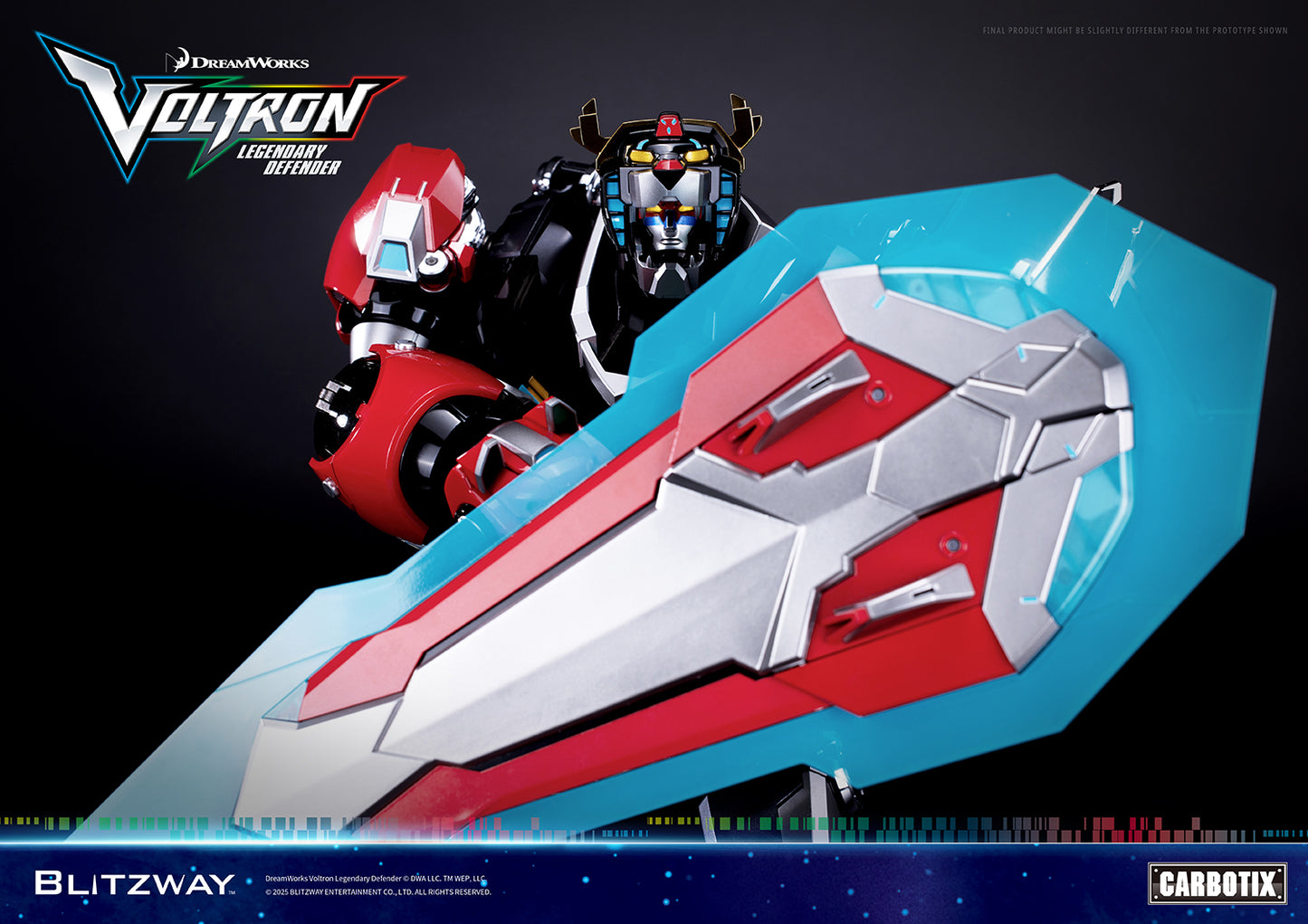 Close-up of Voltron Legendary Defender action figure holding the Wing Shield in front defense position.