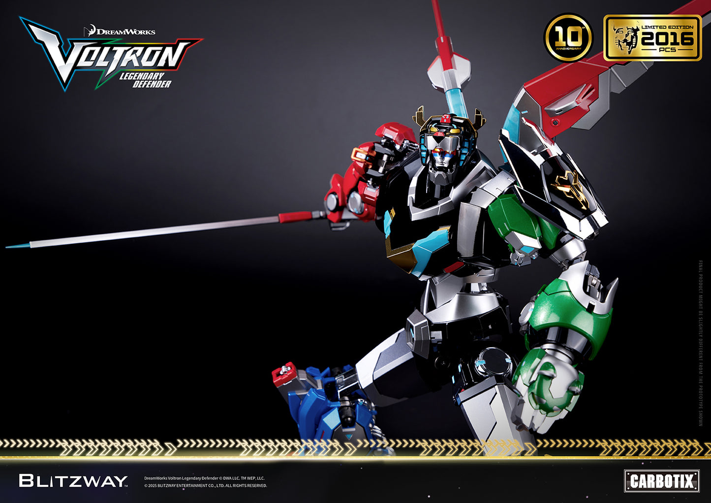 Voltron: Legendary Defender 10th Anniversary Special Limited Edition 1/6 scale Action Figure by Blitzway Carbotix – limited to 2,016 pcs worldwide, featuring die-cast construction, blazing sword accessory, and dynamic battle pose.