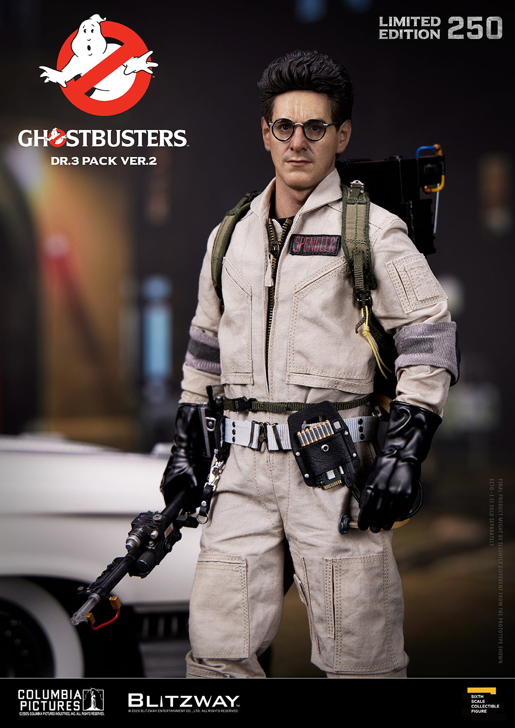 Blitzway Ghostbusters Dr.3 Pack Ver.2 1/6 scale action figure of Egon Spengler standing with proton gun and full gear, part of the 250 limited edition set