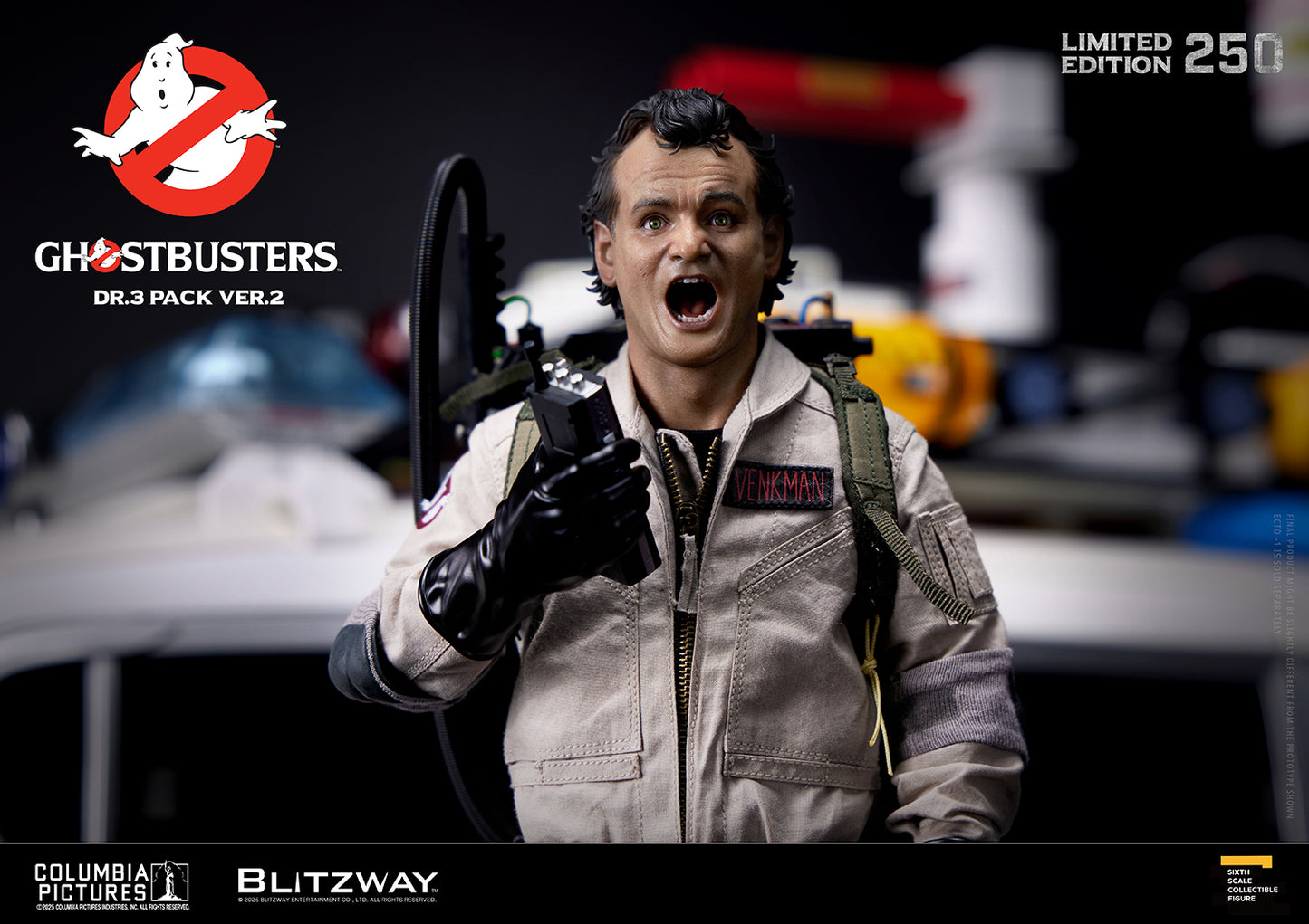 Blitzway Ghostbusters Dr.3 Pack Ver.2 1/6 scale action figure of Peter Venkman with shouting expression, limited edition of 250