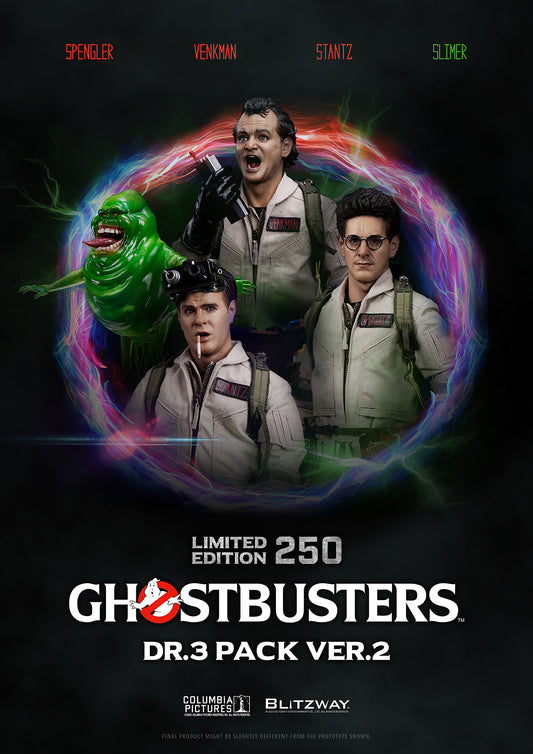 Blitzway Ghostbusters Dr.3 Pack Ver.2 limited edition set featuring 1/6 scale figures of Spengler, Venkman, Stantz, and bonus Slimer