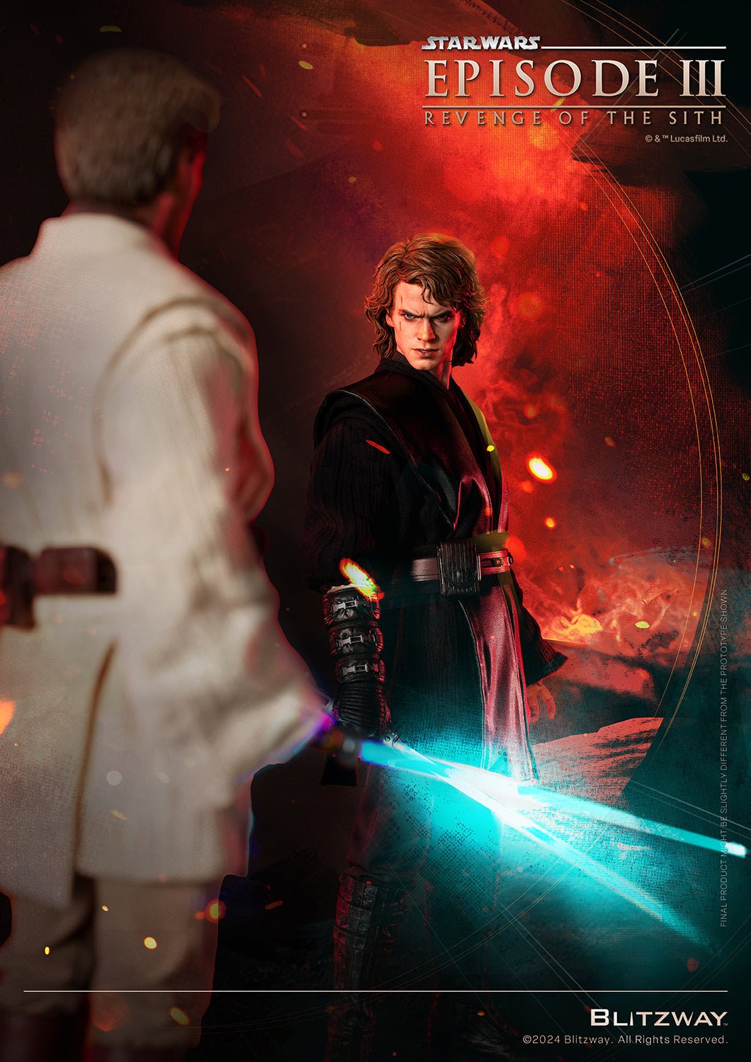 Blitzway 1/4 Scale Anakin Skywalker Action Statue facing off against Obi-Wan Kenobi, capturing their legendary duel in Star Wars: Episode III – Revenge of the Sith.