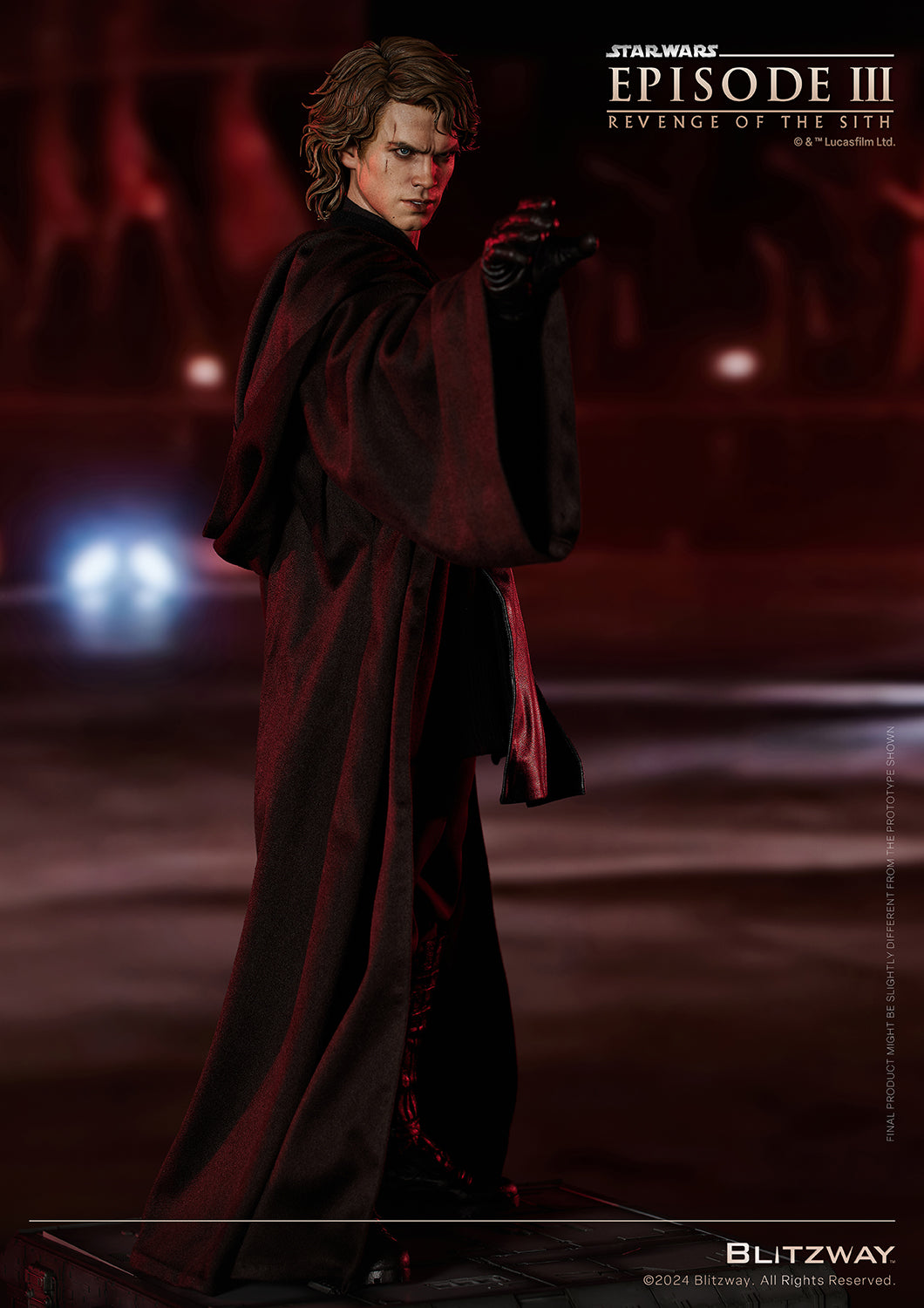 Blitzway Anakin Skywalker 1/4 Scale Statue in dark cloak with outstretched Force pose from Star Wars Episode III