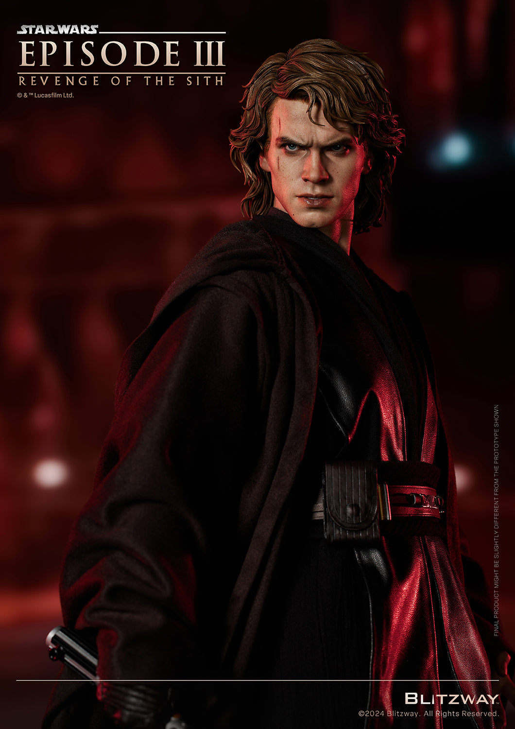Anakin Skywalker Standard Version 1/4 scale statue by Blitzway, wearing dark Jedi robes with intense expression and red lighting from Star Wars: Revenge of the Sith.