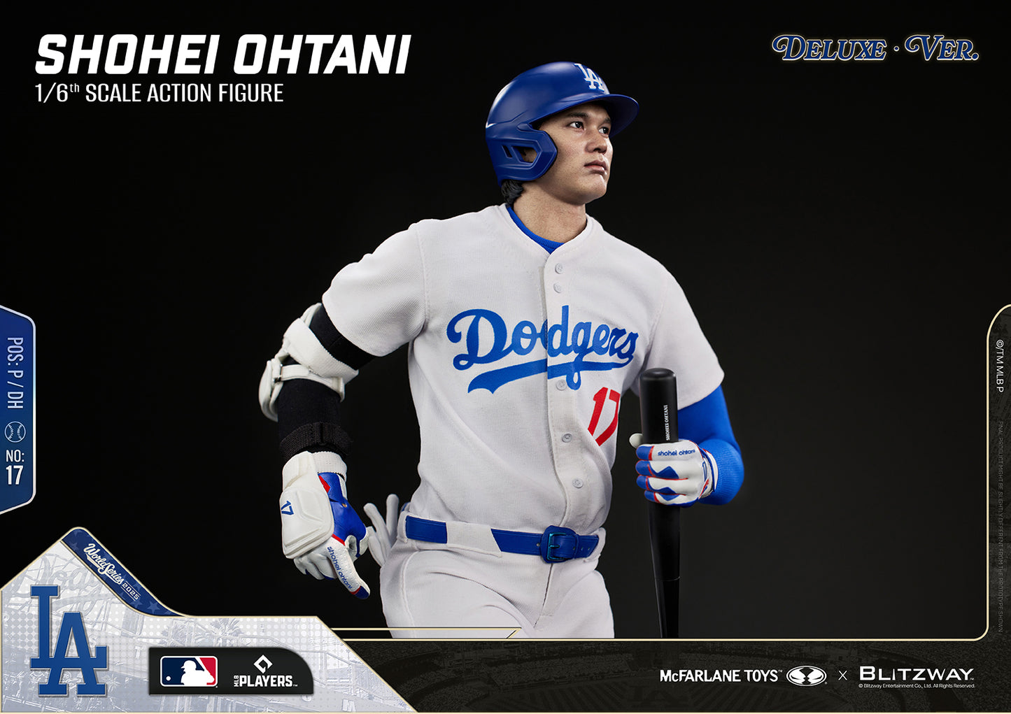 Shohei Ohtani 1/6 Scale Action Figure Deluxe Version by McFarlane Toys and Blitzway in a dynamic running pose wearing the Los Angeles Dodgers uniform.