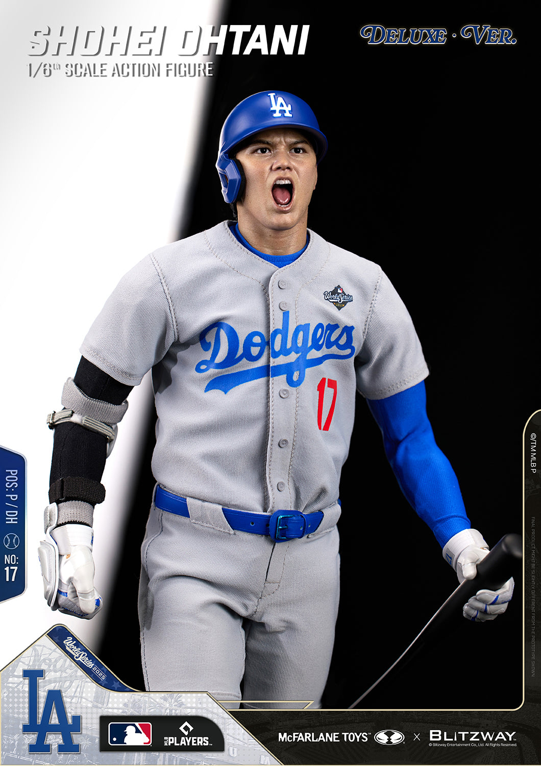 Shohei Ohtani 1/6 Scale Action Figure Deluxe Version by McFarlane Toys and Blitzway featuring an intense shouting expression in a dynamic action pose.