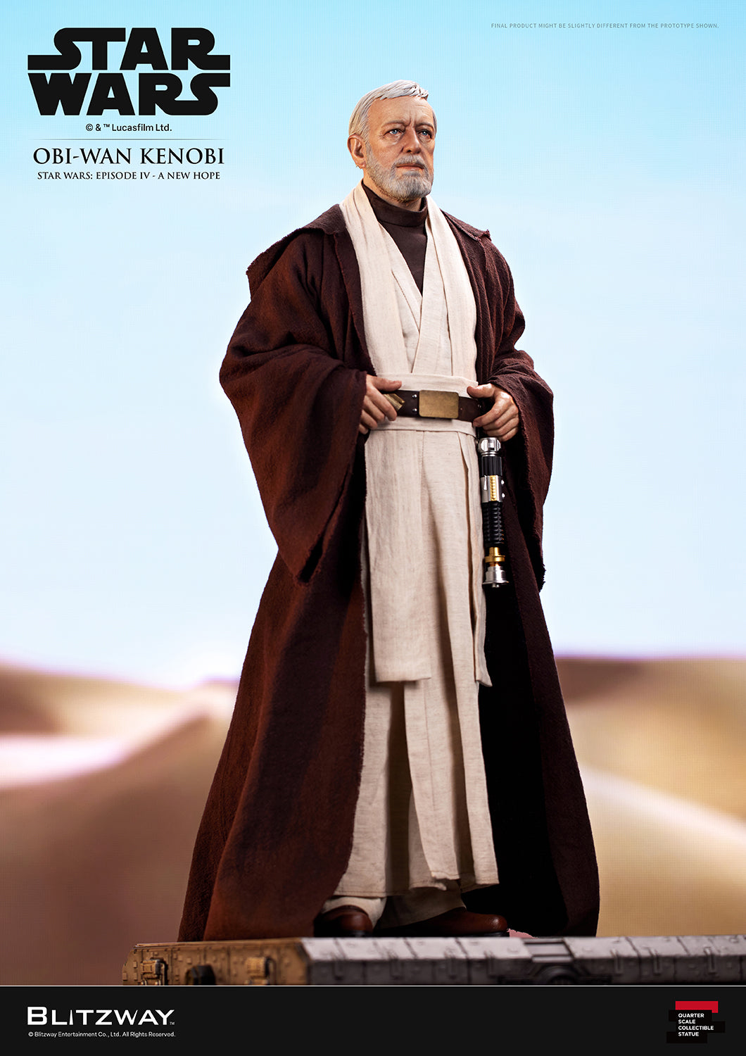 Obi-Wan Kenobi 1/4 scale Action Statue angle view showing full body from Star Wars Episode IV A New Hope