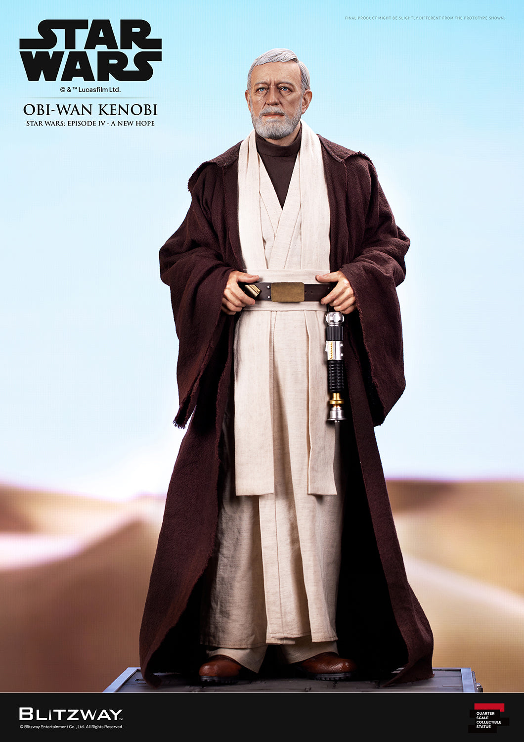 Obi-Wan Kenobi 1/4 scale Action Statue full body front view on clean background from Star Wars Episode IV A New Hope