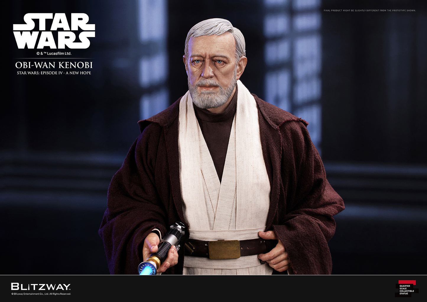 Obi-Wan Kenobi Action Statue face close-up with lightsaber detail from Star Wars Episode IV A New Hope