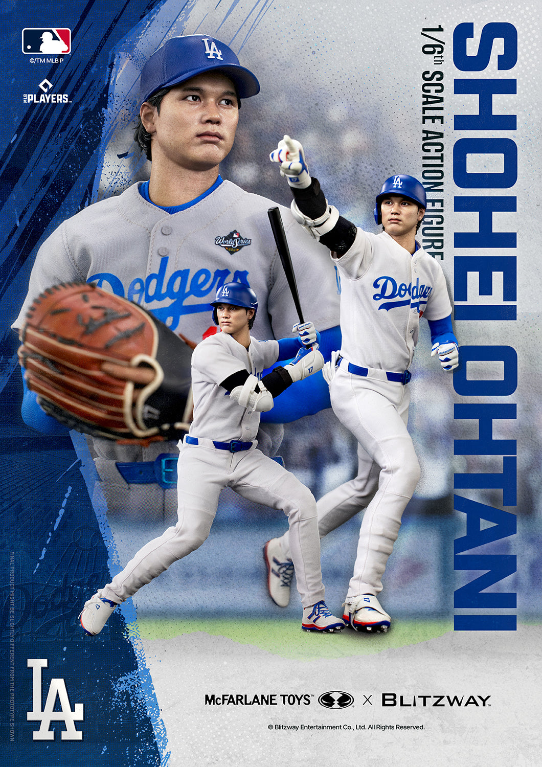 Shohei Ohtani 1/6 Scale Action Figure DX Version by McFarlane Toys x Blitzway featuring Los Angeles Dodgers hitter and pitcher display poses with officially licensed MLB collectible figure.