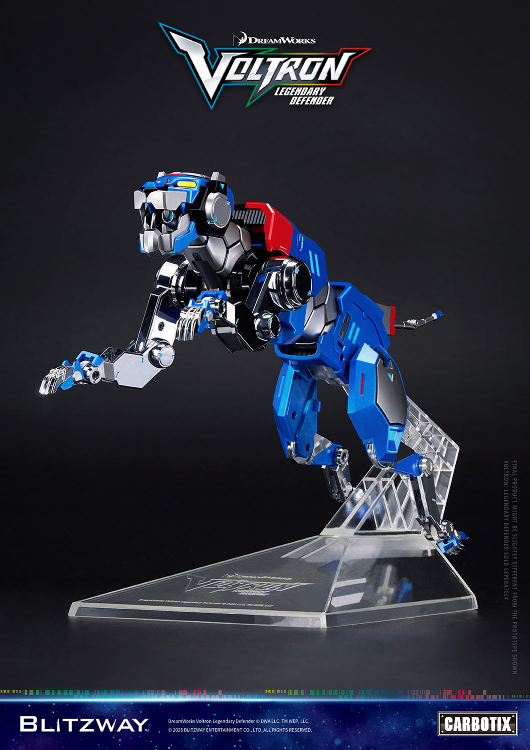 Voltron Legendary Defender blue lion displayed on Lion Flight Stand in dynamic flight pose