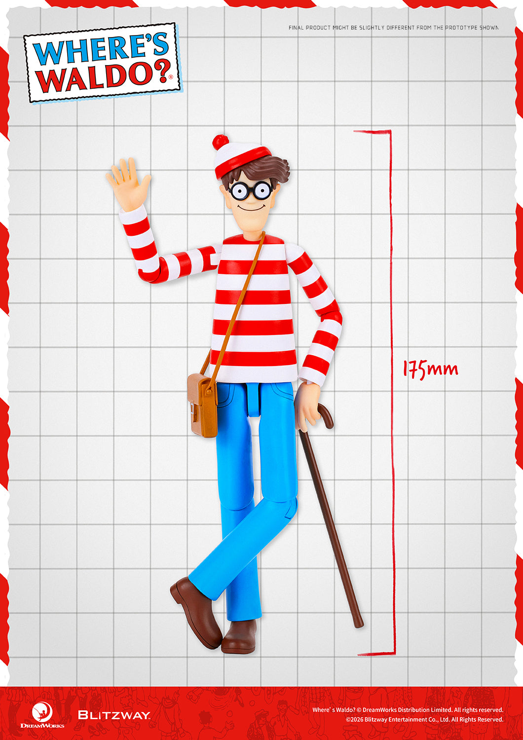 Where's Waldo 1/12 scale Action Figure size measurement showing 175mm height reference