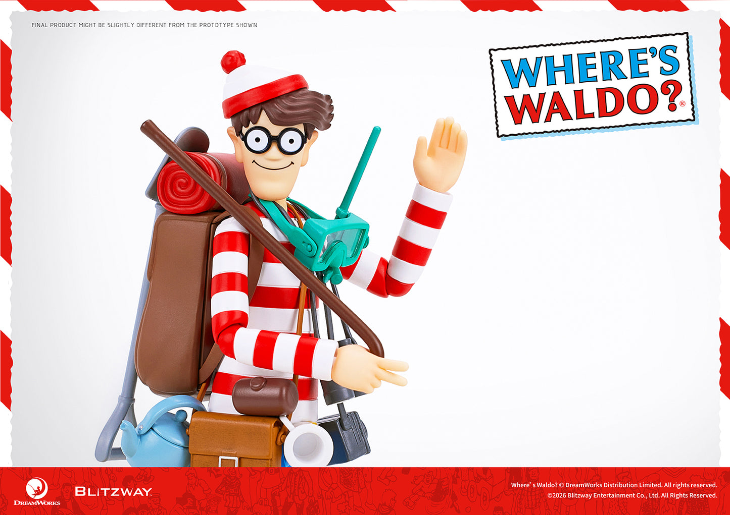 Where's Waldo 1/12 scale Action Figure waving pose upper body with travel accessories